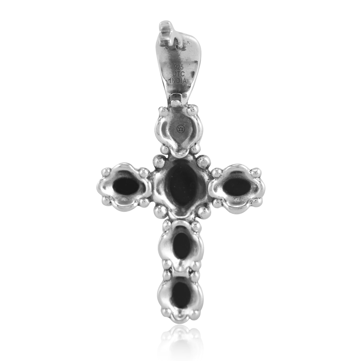 Sterling Silver with Black Agate Gemstone Cross Design Women's Pendant Enhancer
