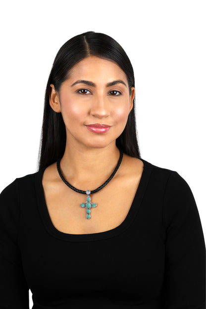 EXCLUSIVELY OURS! Sterling Silver Green Turquoise Cross Design Pendant Enhancer