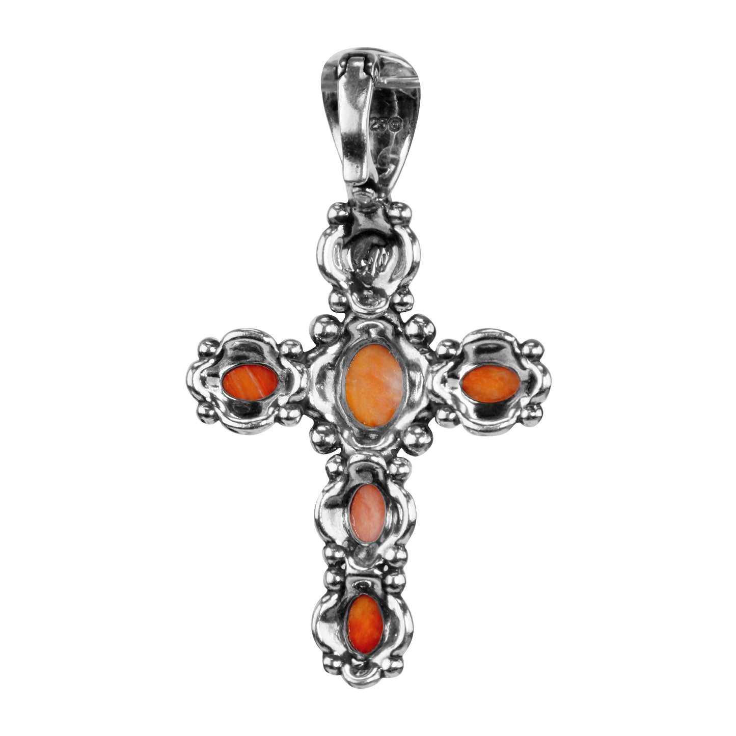 Sterling Silver Orange Spiny Gemstone Cross Pendant Enhancer