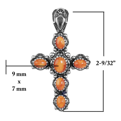 Sterling Silver Orange Spiny Gemstone Cross Pendant Enhancer