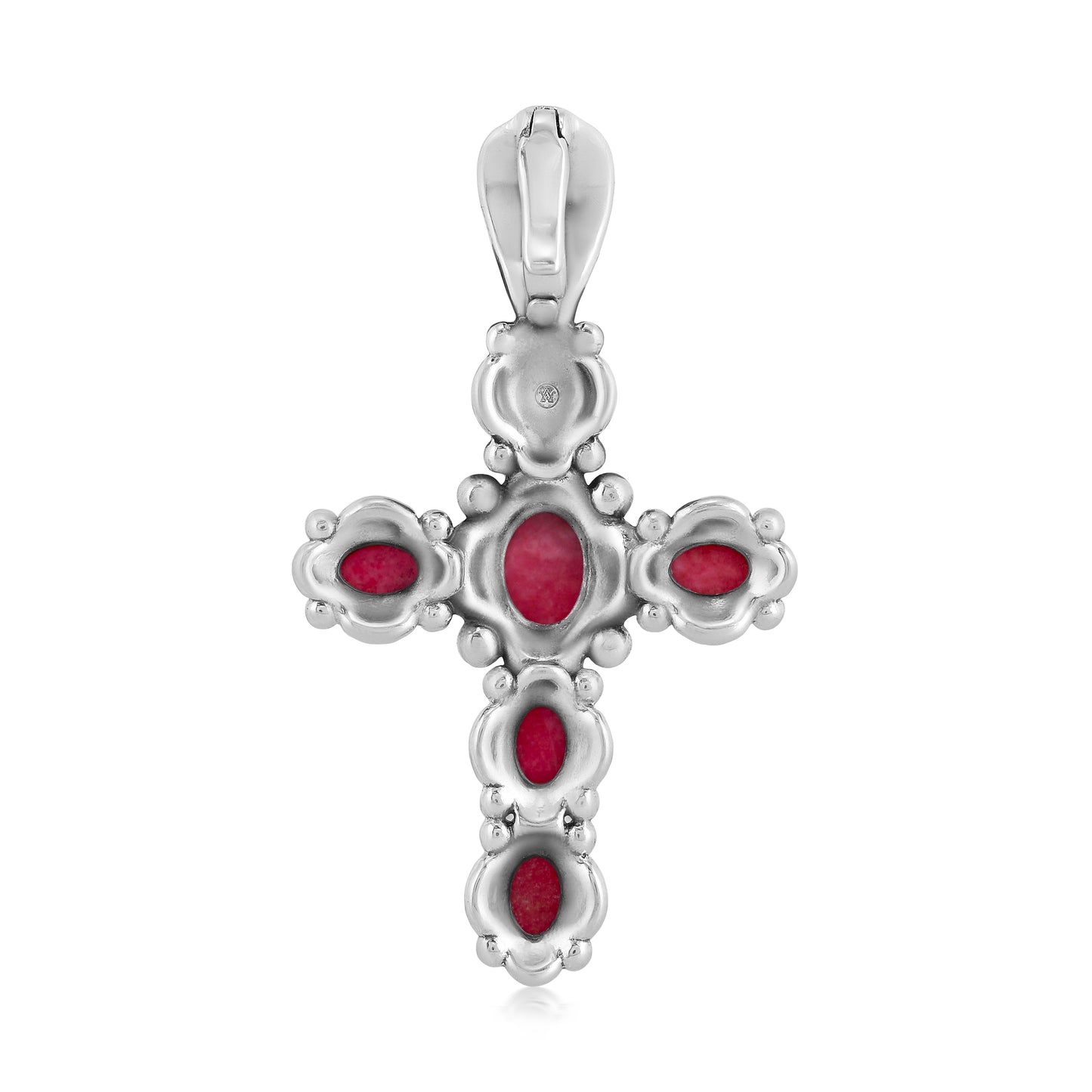 Southwestern Sterling Silver with Rhodonite Gemstone Cross Design Pendant Enhancer