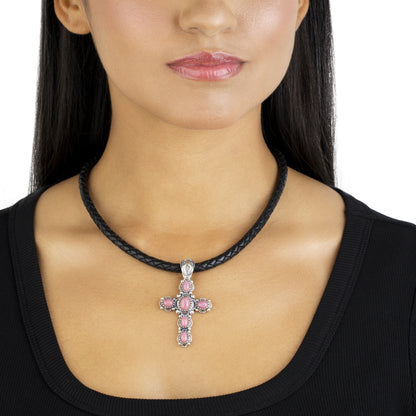 Sterling Silver Rhodonite Cross Design Pendant Enhancer