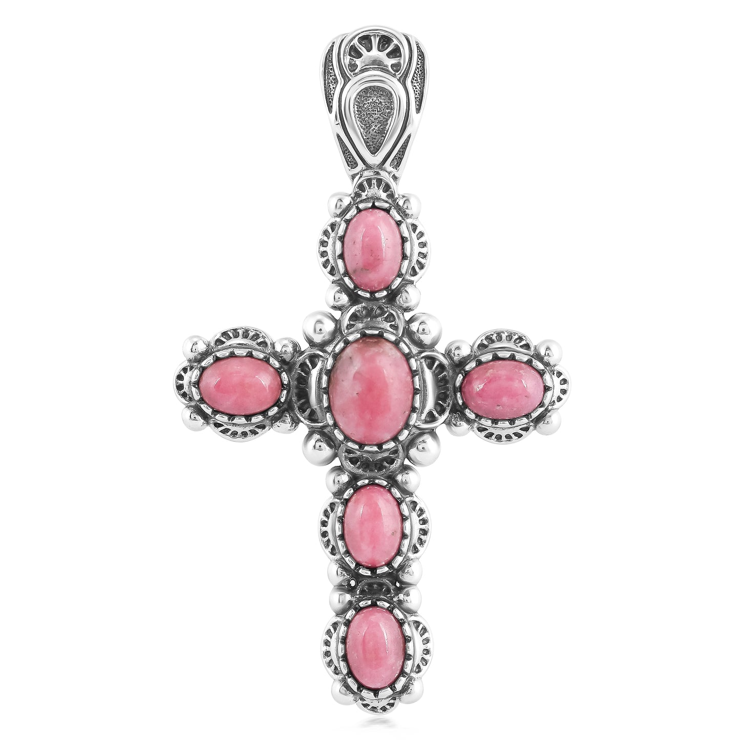 Southwestern Sterling Silver with Rhodonite Gemstone Cross Design Pendant Enhancer