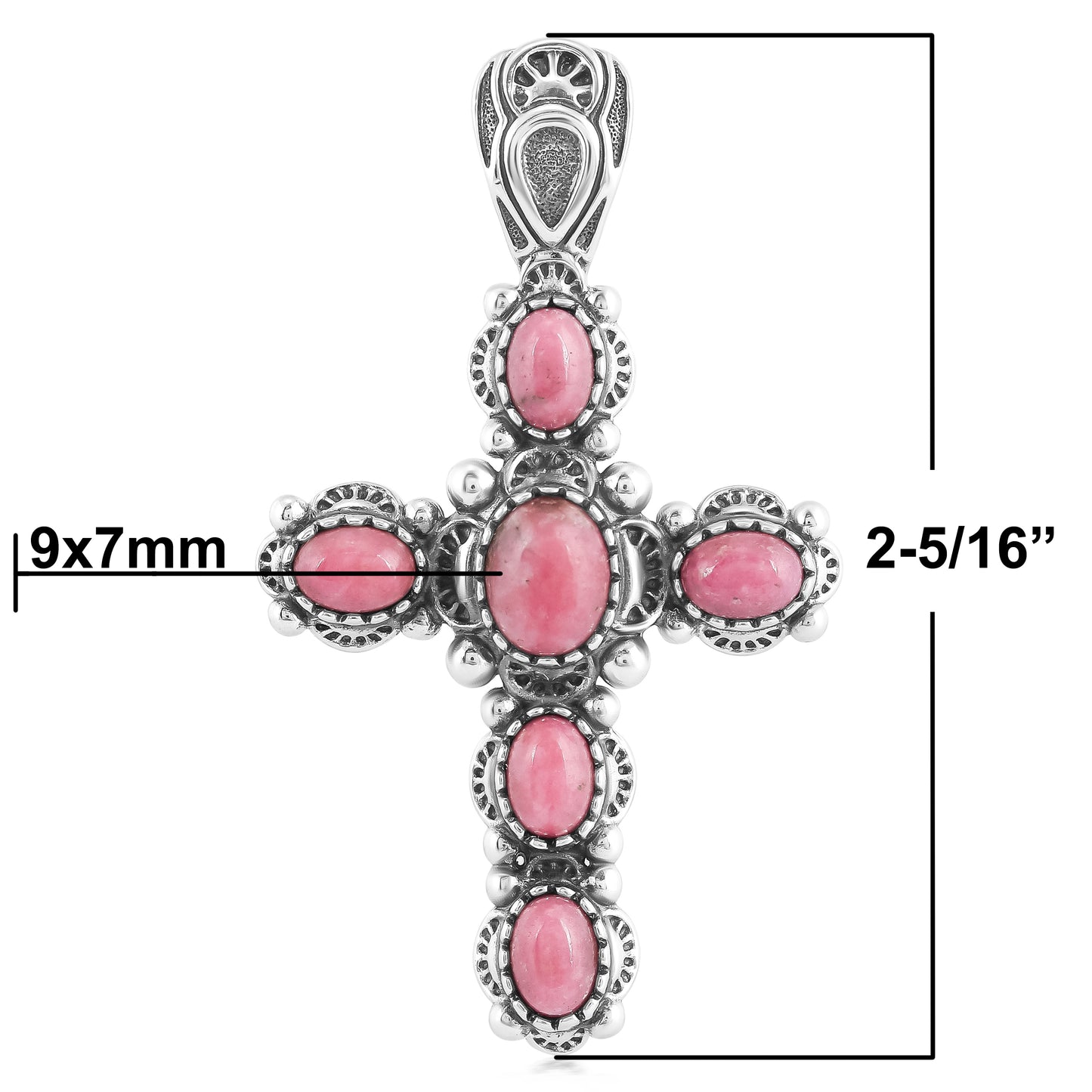 Sterling Silver Rhodonite Cross Design Pendant Enhancer