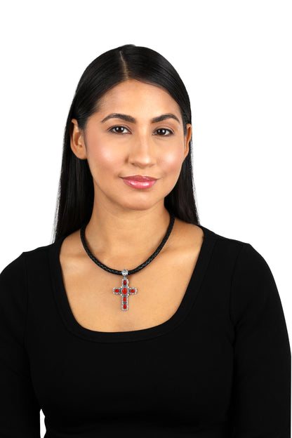 EXCLUSIVELY OURS! Sterling Silver Red Onyx Gemstone Cross Design Pendant Enhancer