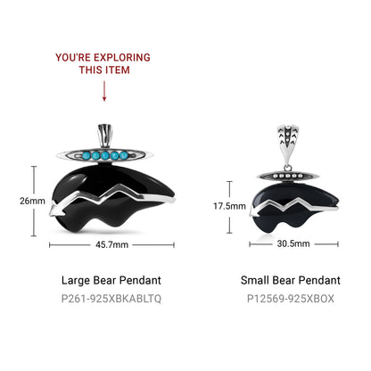 Sterling Silver Blue Turquoise, Black Agate Bear Shaped Pendant Enhancer