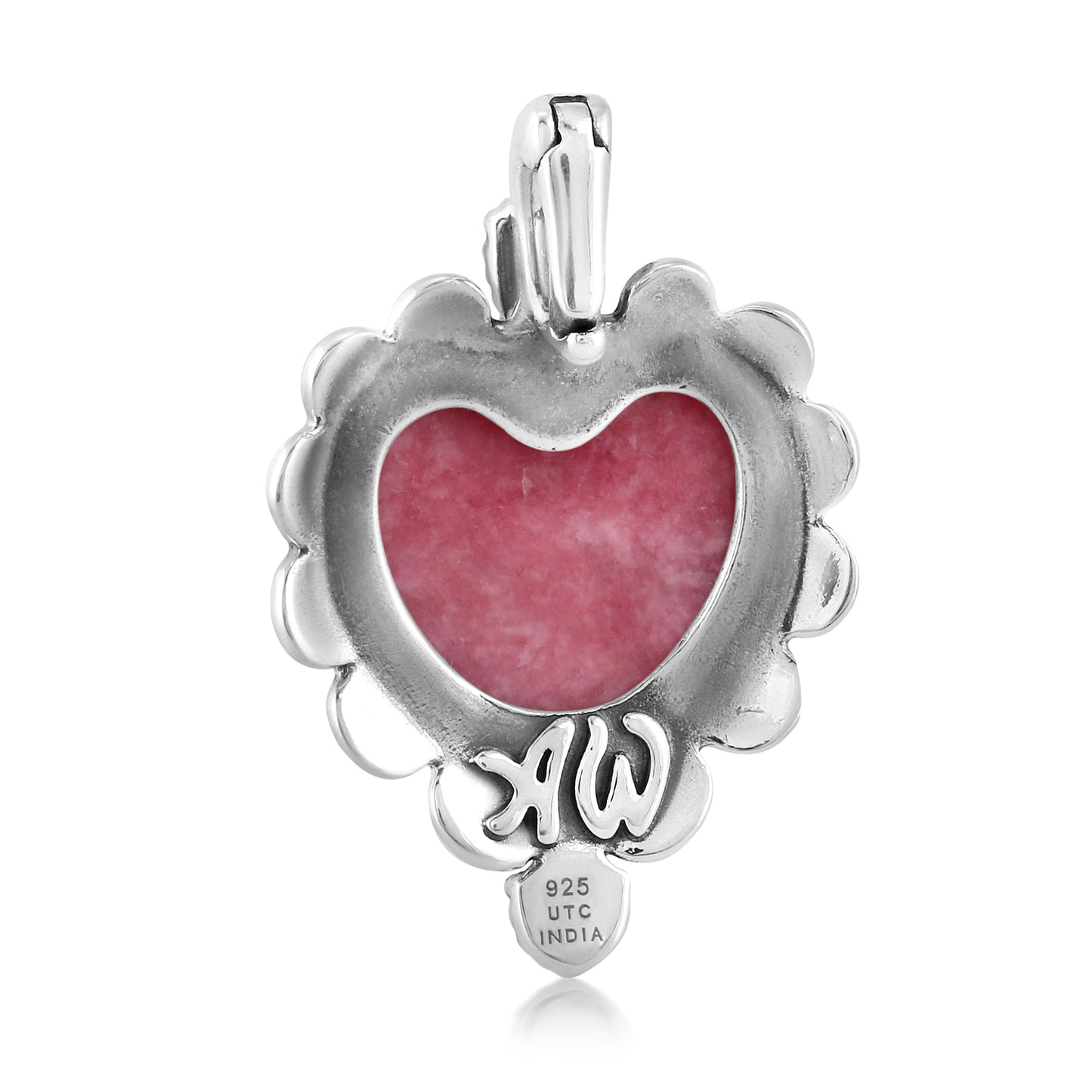 Sterling Silver Rhodonite and Blue Turquoise Gemstone Concha Heart Design Pendant Enhancer