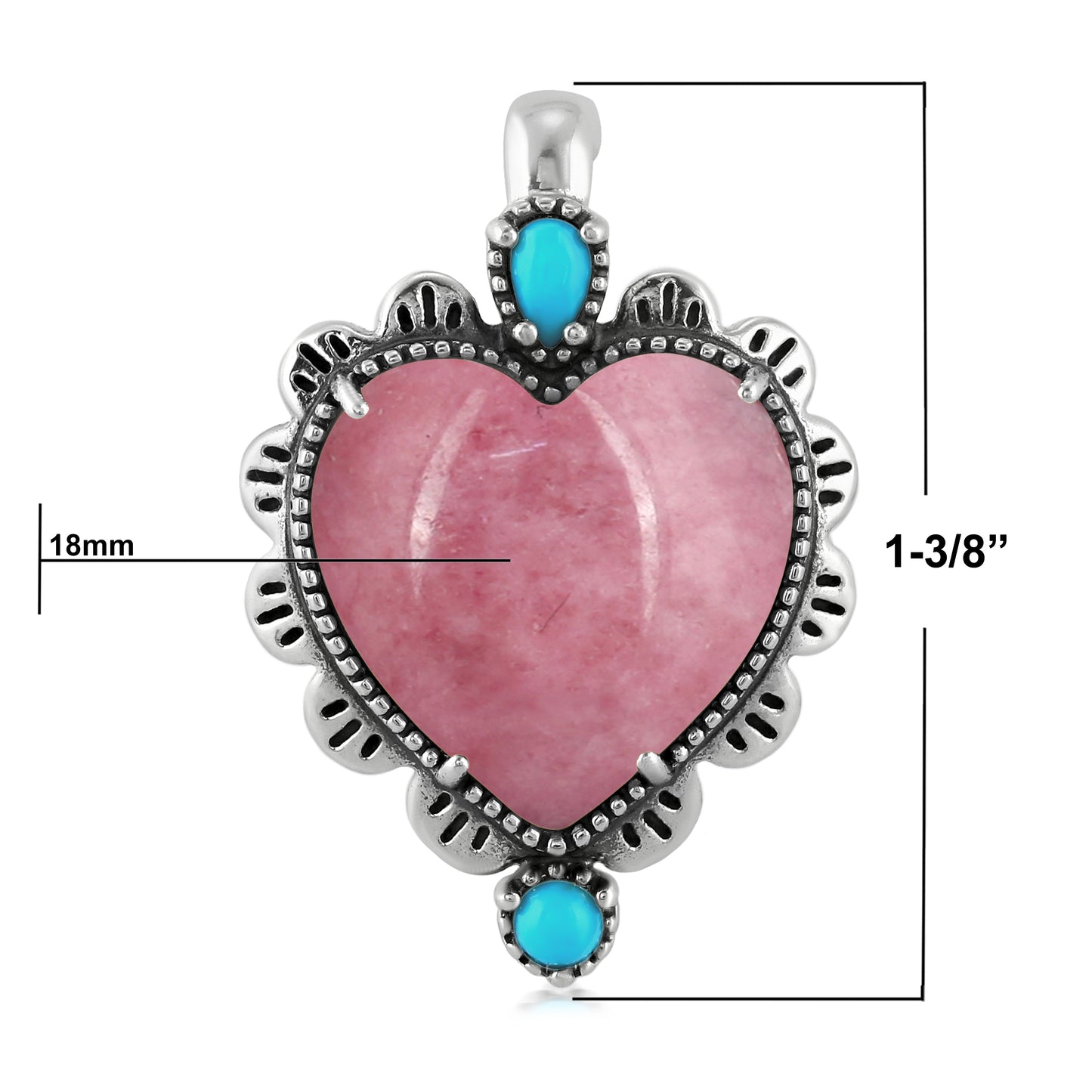 Sterling Silver Rhodonite and Sleeping Beauty Turquoise Heart Design Pendant Enhancer