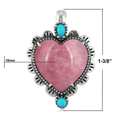 Sterling Silver Rhodonite and Sleeping Beauty Turquoise Heart Design Pendant Enhancer