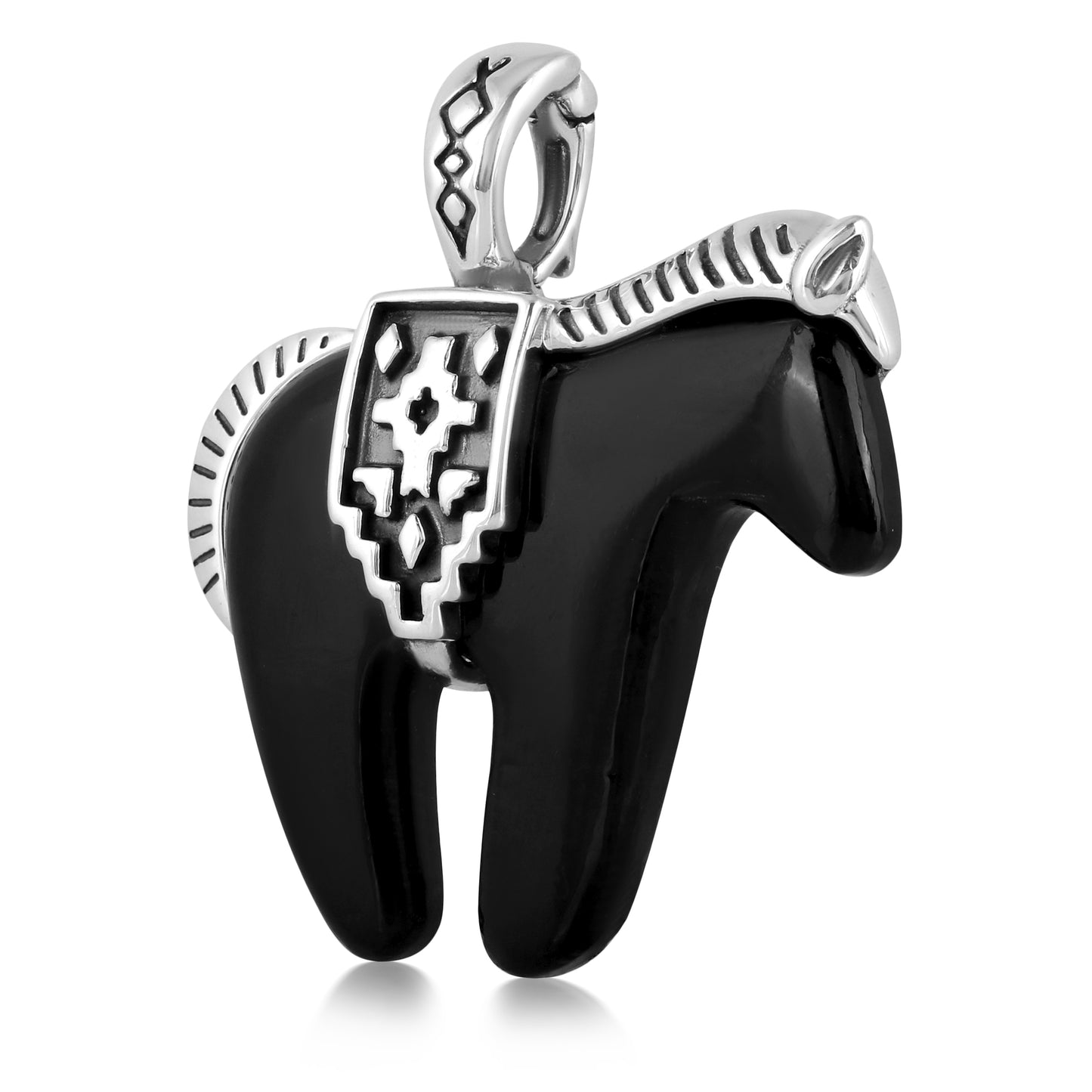 Sterling Silver Black Agate Spirit Horse Pendant Enhancer