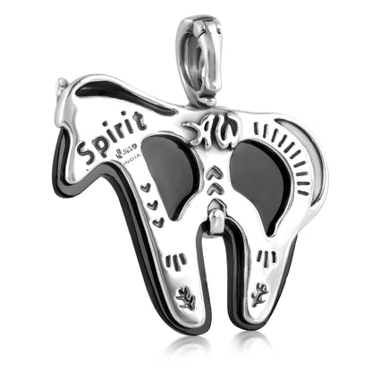 Sterling Silver Black Agate Spirit Horse Pendant Enhancer
