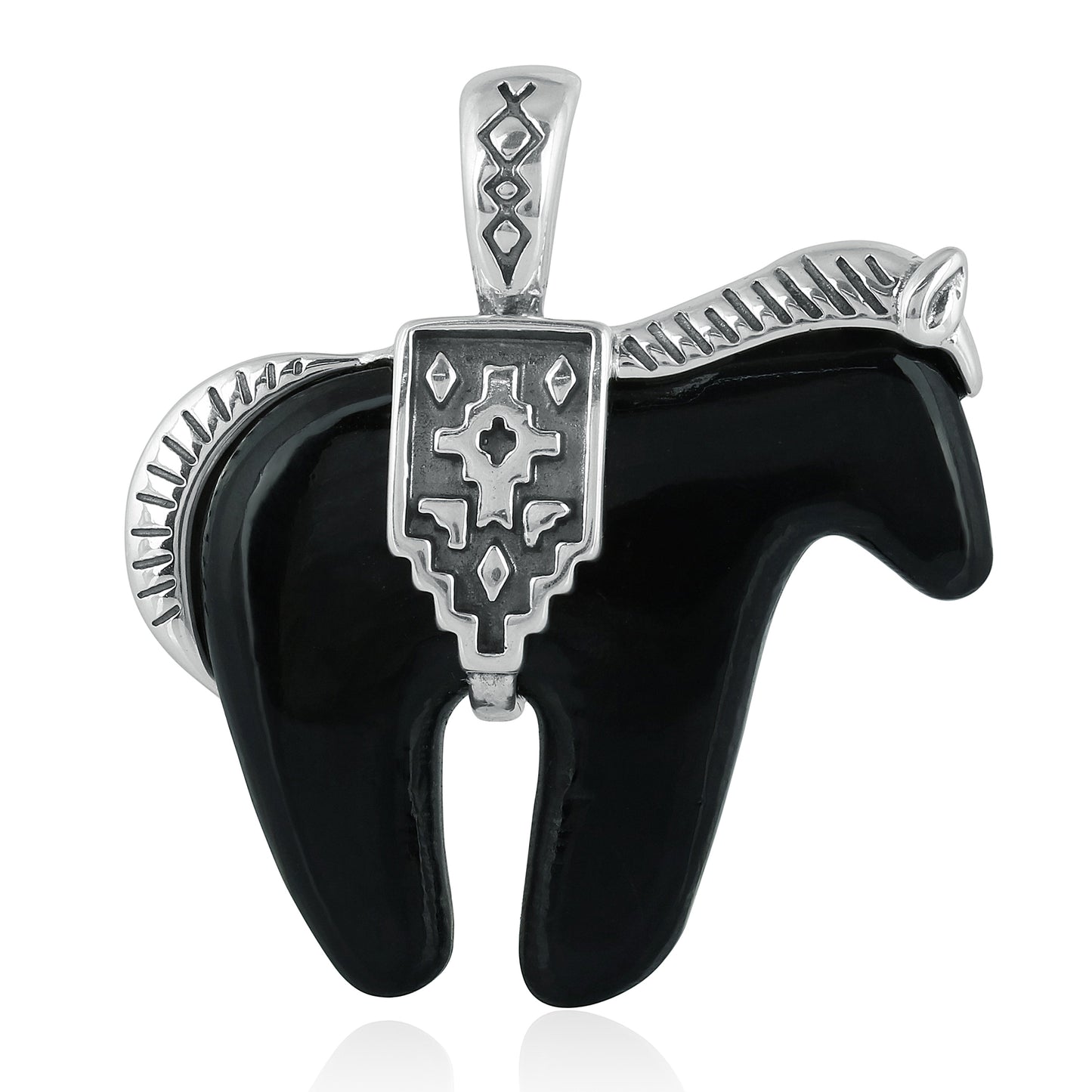 Sterling Silver Black Agate Spirit Horse Pendant Enhancer
