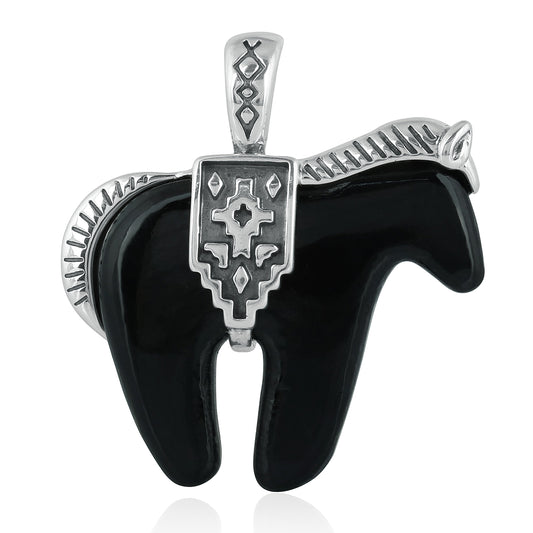 Sterling Silver Black Agate Spirit Horse Pendant Enhancer