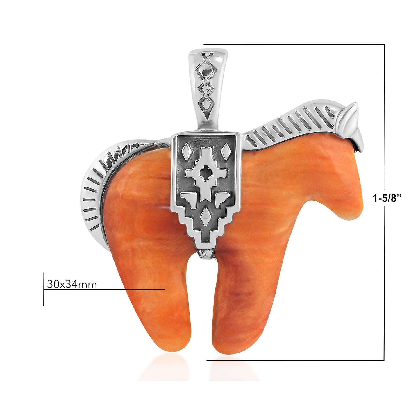 EXCLUSIVELY OURS! Sterling Silver Orange Spiny Oyster Spirit Horse Pendant Enhancer
