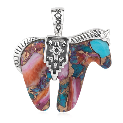 EXCLUSIVELY OURS! Sterling Silver Painted Desert Fusion Spirit Horse Pendant Enhancer