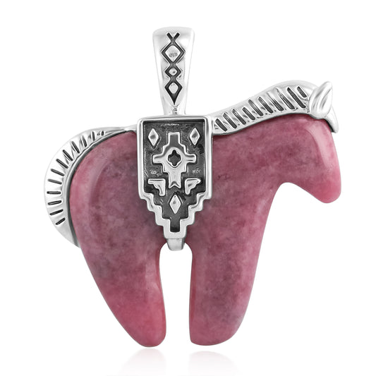 Sterling Silver Rhodonite Spirit Horse Pendant Enhancer