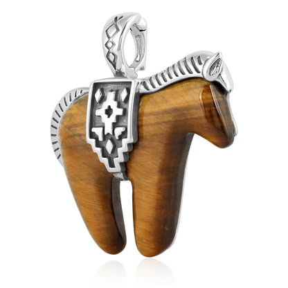 Sterling Silver Tiger's Eye Gemstone Large Spirit Horse Pendant Enhancer