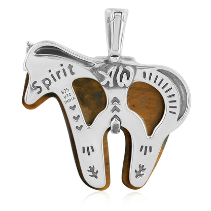 Sterling Silver Tiger's Eye Gemstone Large Spirit Horse Pendant Enhancer