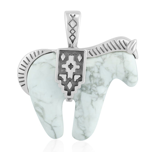 Sterling Silver White Howlite Spirit Horse Pendant Enhancer
