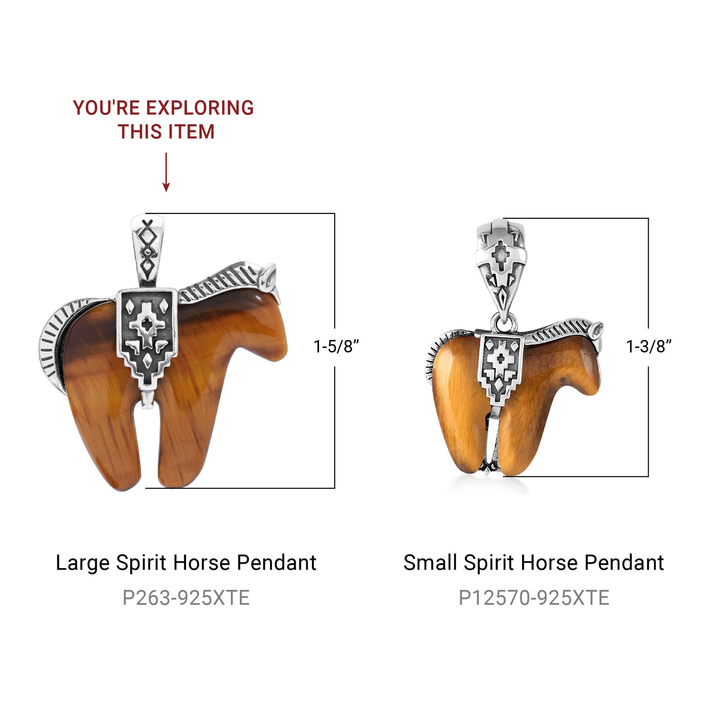 Sterling Silver Tiger's Eye Gemstone Large Spirit Horse Pendant Enhancer