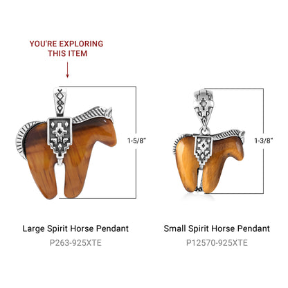 Sterling Silver Tiger's Eye Gemstone Large Spirit Horse Pendant Enhancer