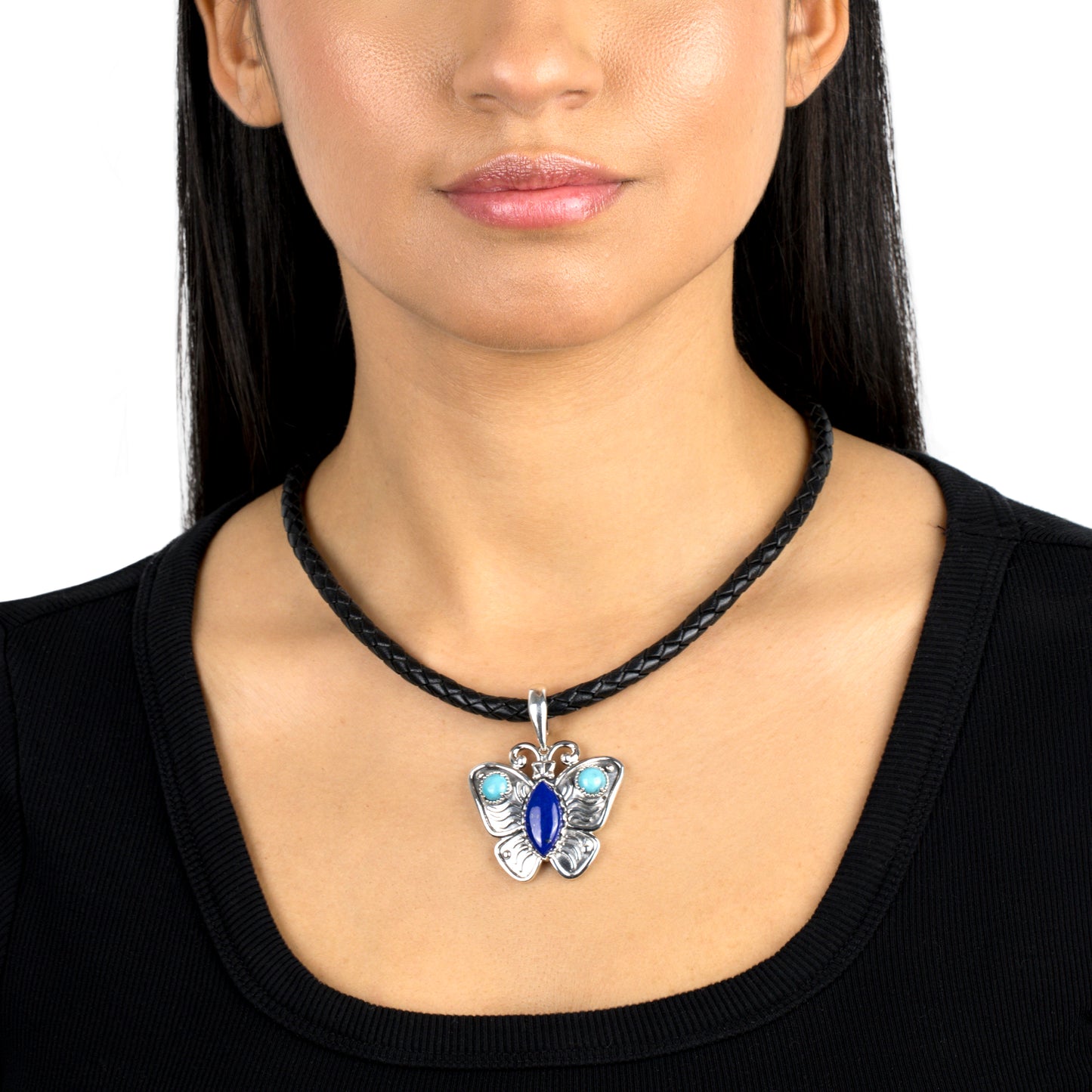 EXCLUSIVELY OURS! Sterling Silver Lapis and Kingman Turquoise Butterfly Pendant Enhancer