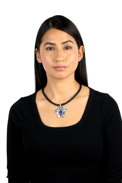 EXCLUSIVELY OURS! Sterling Silver Lapis and Kingman Turquoise Butterfly Pendant Enhancer