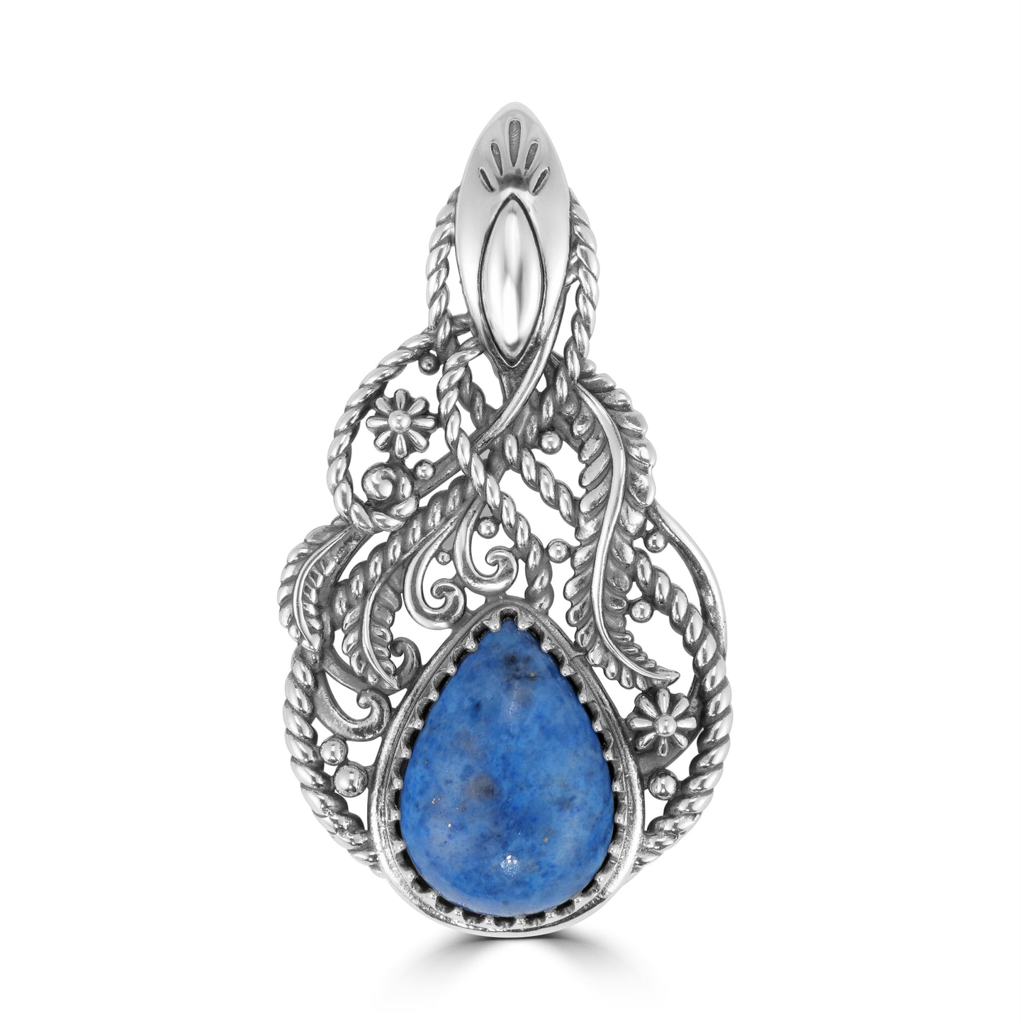 Sterling Silver Lapis Gemstone Rope and Leaf Detail  Pendant Enhancer