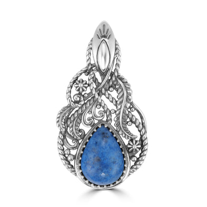 Sterling Silver Lapis Gemstone Rope and Leaf Detail  Pendant Enhancer