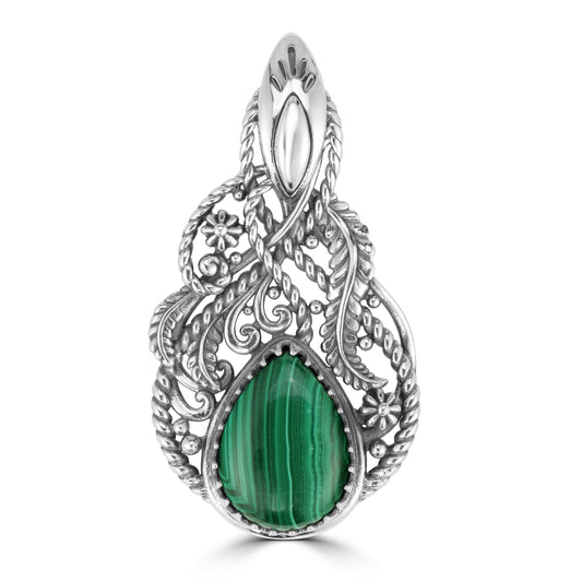American West Sterling Silver Gemstone Rope and Leaf Detail Enhancer (Malachite)