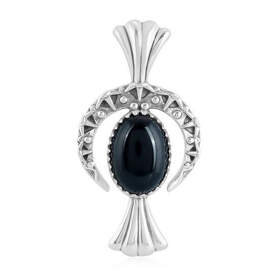 EXCLUSIVELY OURS! Sterling Silver Black Agate Gemstone Fritz Casuse Squash Blossom and Naja Crescent Moon Women's Pendant Enhancer