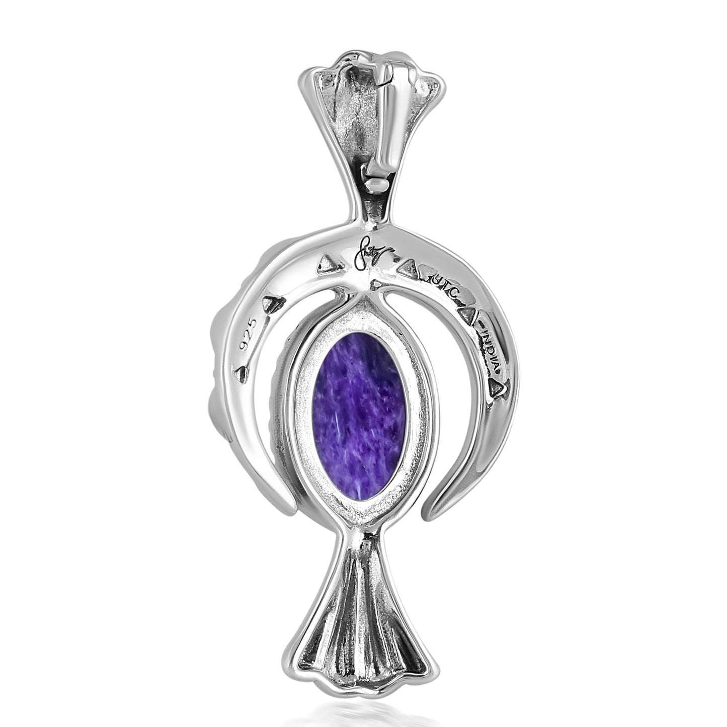 EXCLUSIVELY OURS! Sterling Silver Charoite Fritz Casuse Squash Blossom Naja Crescent Moon Pendant Enhancer