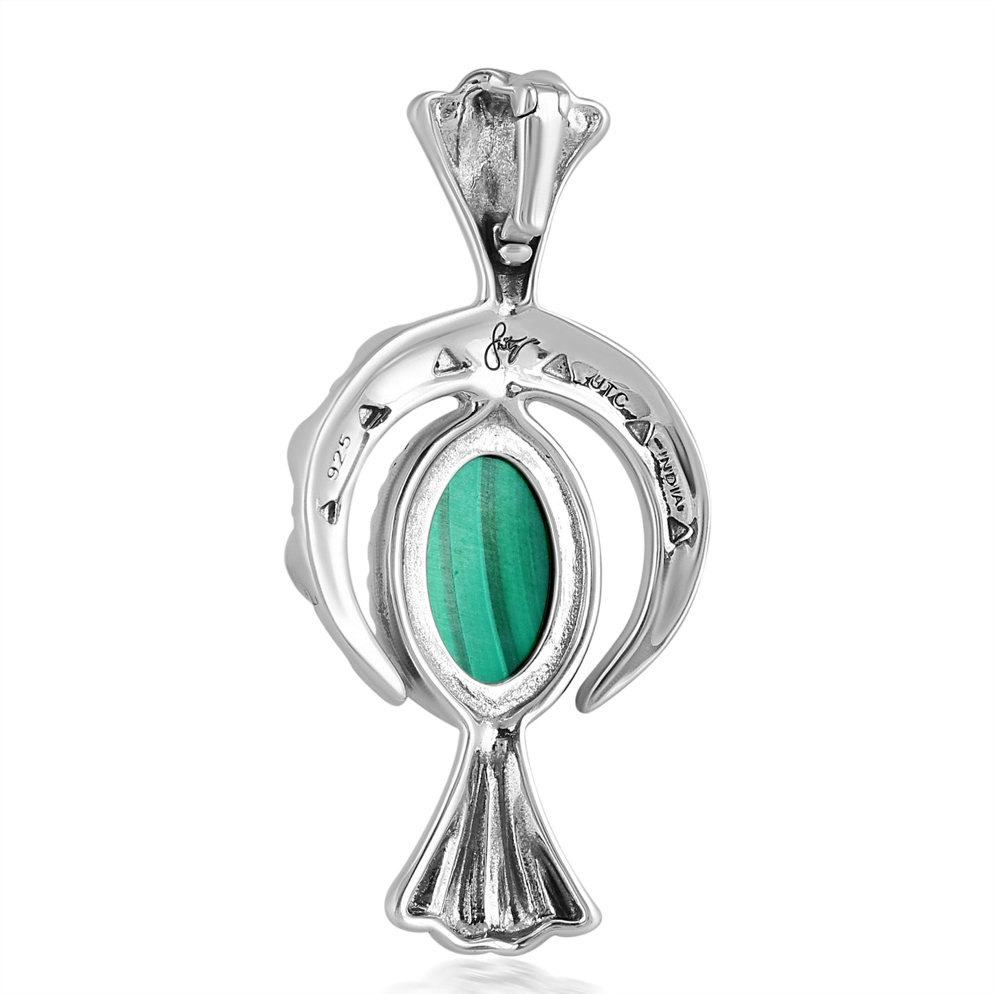 EXCLUSIVELY OURS! Sterling Silver Malachite Fritz Casuse Squash Blossom Naja Crescent Moon Pendant Enhancer