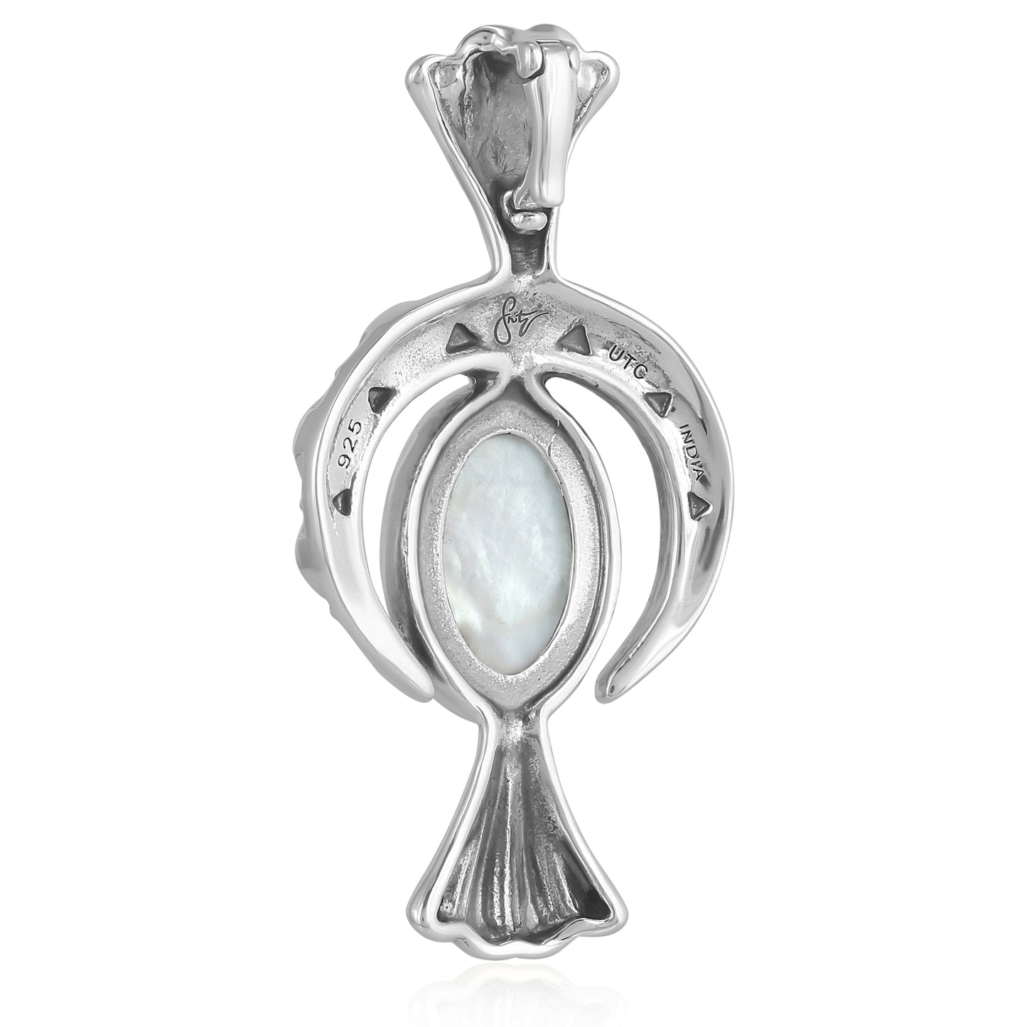 EXCLUSIVELY OURS! Sterling Silver White Mother of Pearl Fritz Casuse Squash Blossom and Naja Crescent Moon Pendant Enhancer