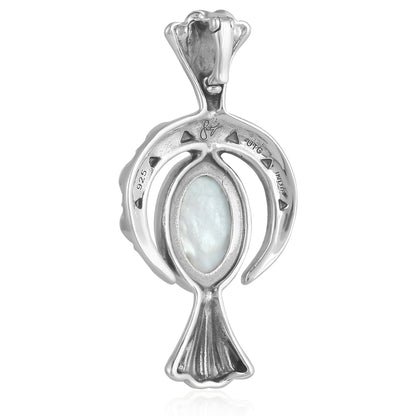 EXCLUSIVELY OURS! Sterling Silver White Mother of Pearl Fritz Casuse Squash Blossom and Naja Crescent Moon Pendant Enhancer