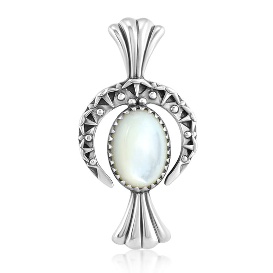 EXCLUSIVELY OURS! Sterling Silver White Mother of Pearl Fritz Casuse Squash Blossom and Naja Crescent Moon Women's Pendant Enhancer