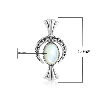 EXCLUSIVELY OURS! Sterling Silver White Mother of Pearl Fritz Casuse Squash Blossom and Naja Crescent Moon Pendant Enhancer