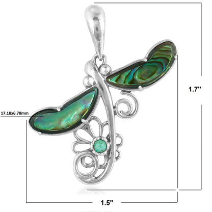Sterling Silver Abalone Shell and Green Variscite Fritz Casuse Dragonfly Pendant Enhancer