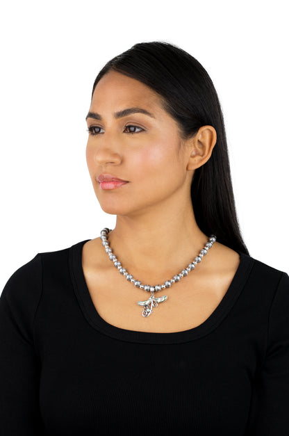 Sterling Silver Abalone Shell and Green Variscite Fritz Casuse Dragonfly Pendant Enhancer