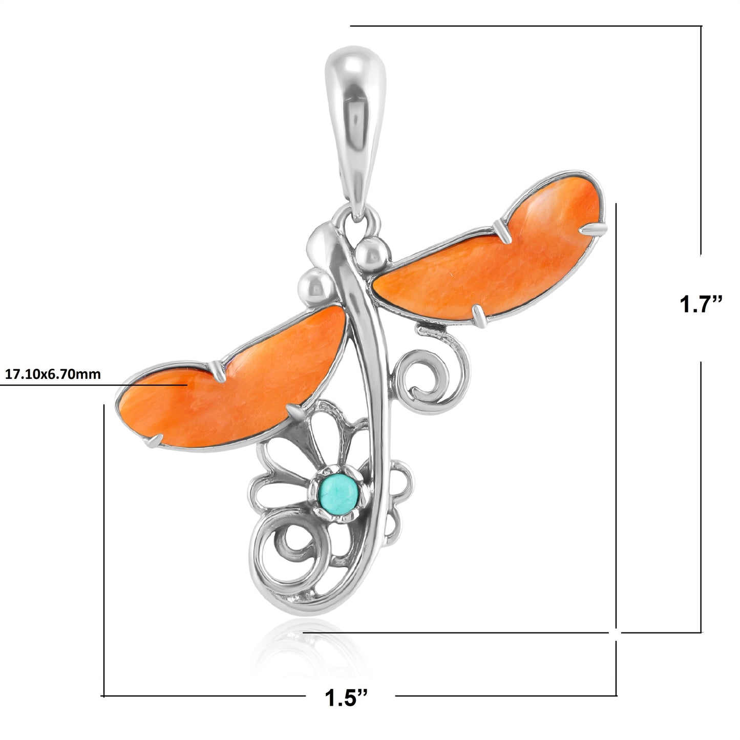EXCLUSIVELY OURS! Sterling Silver Orange Spiny Oyster and Variscite Fritz Casuse Dragonfly Pendant Enhancer