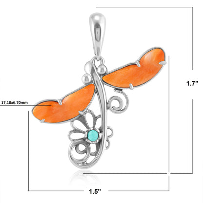 EXCLUSIVELY OURS! Sterling Silver Orange Spiny Oyster and Variscite Fritz Casuse Dragonfly Pendant Enhancer