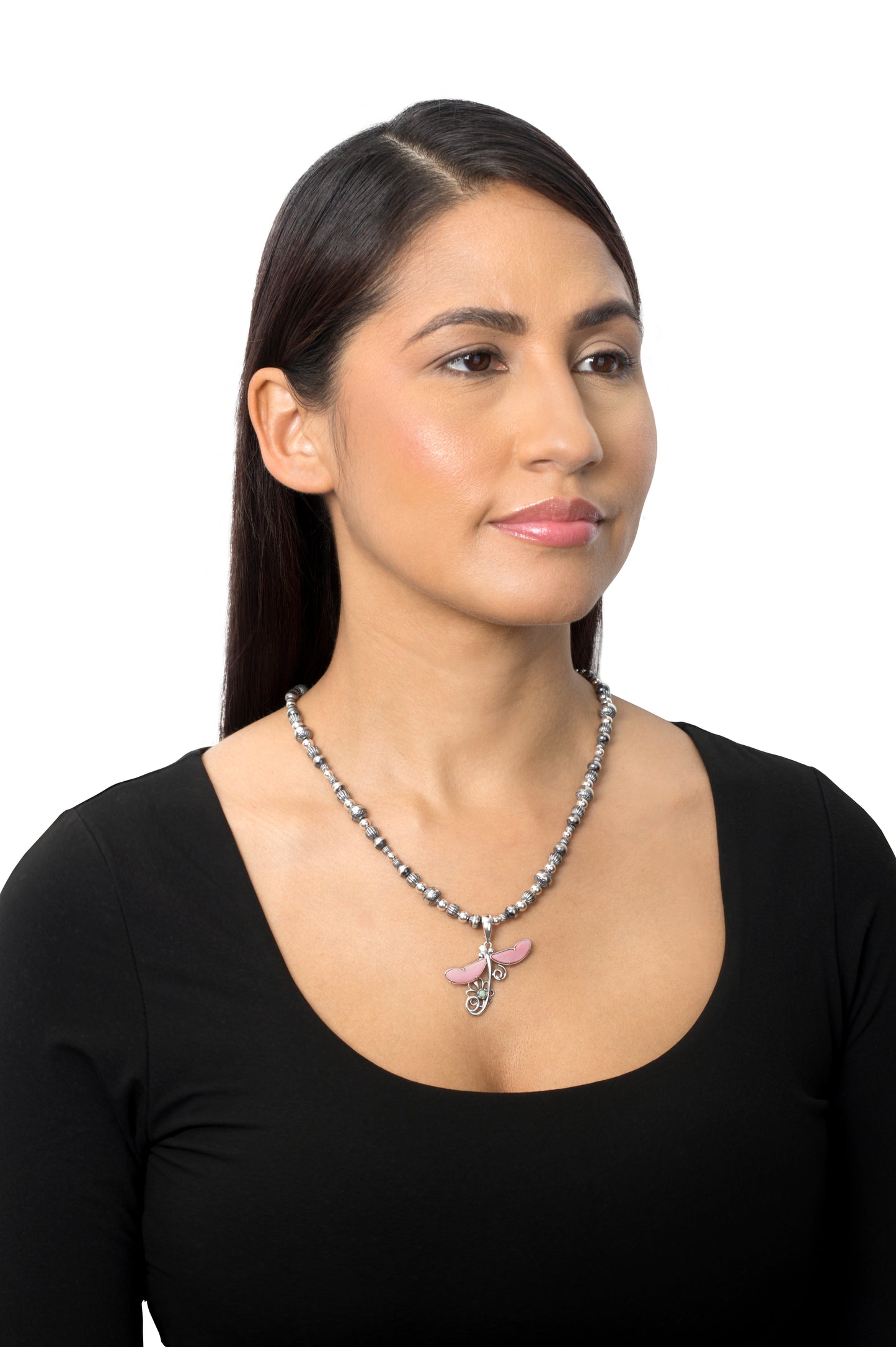 EXCLUSIVELY OURS! Sterling Silver Pink Shell and Variscite Fritz Casuse Dragonfly Pendant Enhancer