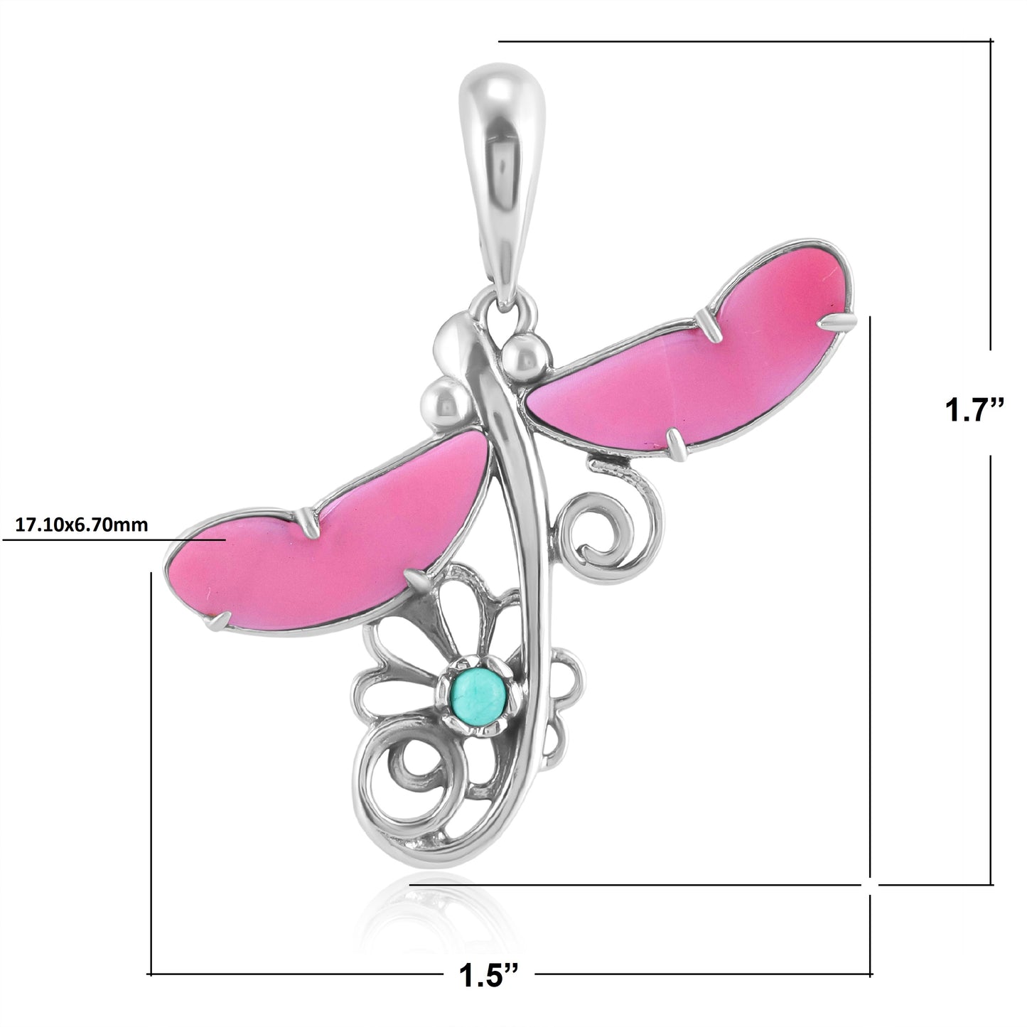 EXCLUSIVELY OURS! Sterling Silver Pink Shell and Variscite Fritz Casuse Dragonfly Pendant Enhancer