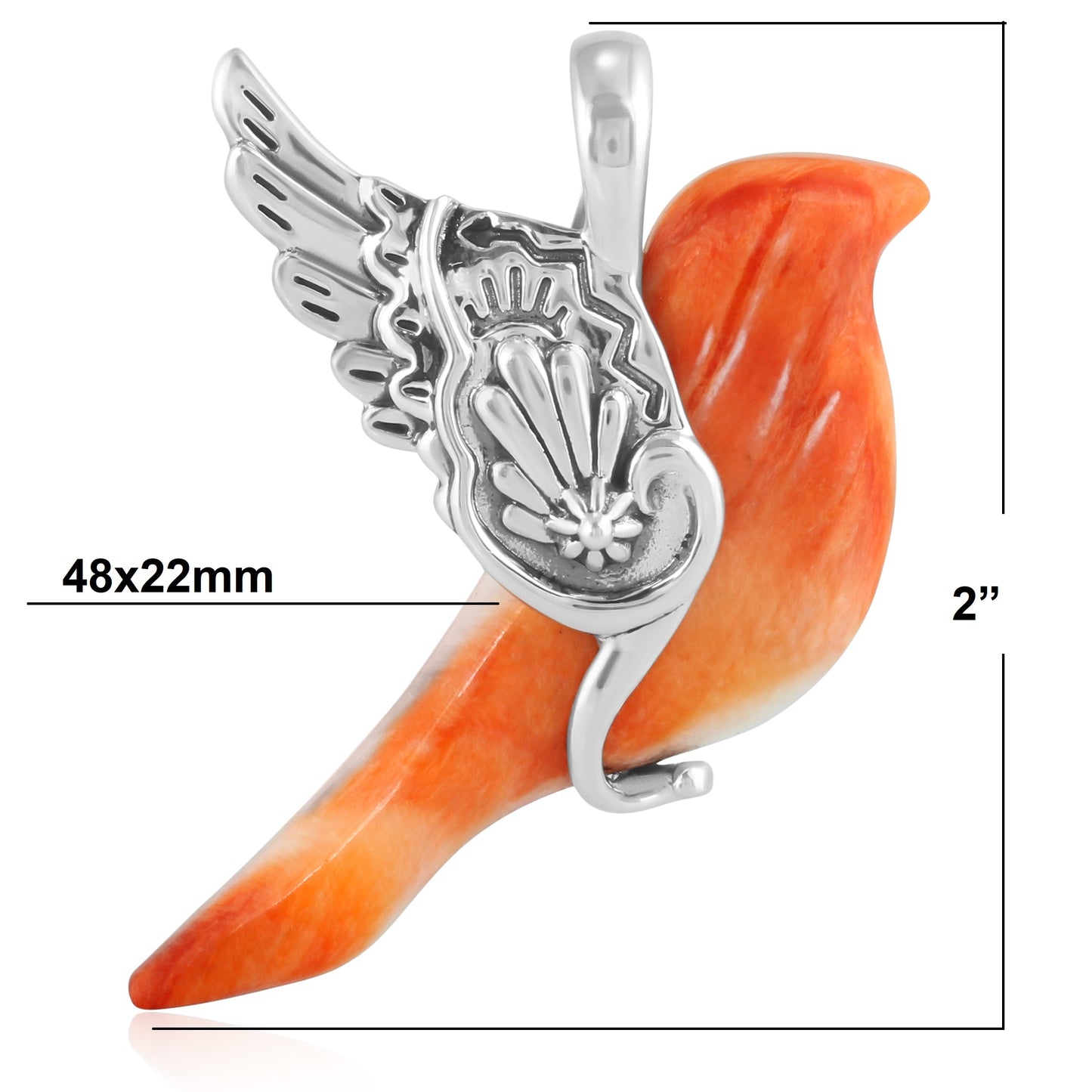 EXCLUSIVELY OURS! Sterling Silver Orange Spiny Oyster Spirit Bird Pendant Enhancer