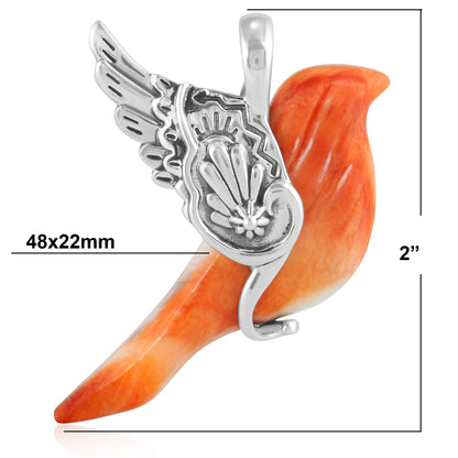 EXCLUSIVELY OURS! Sterling Silver Orange Spiny Oyster Spirit Bird Pendant Enhancer