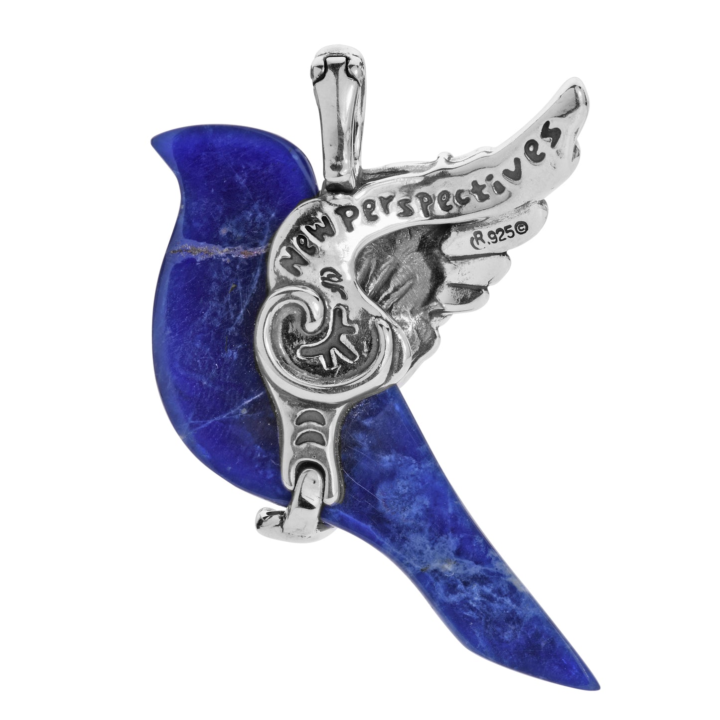 Sterling Silver Blue Sodalite Large Spirit Bird Pendant Enhancer