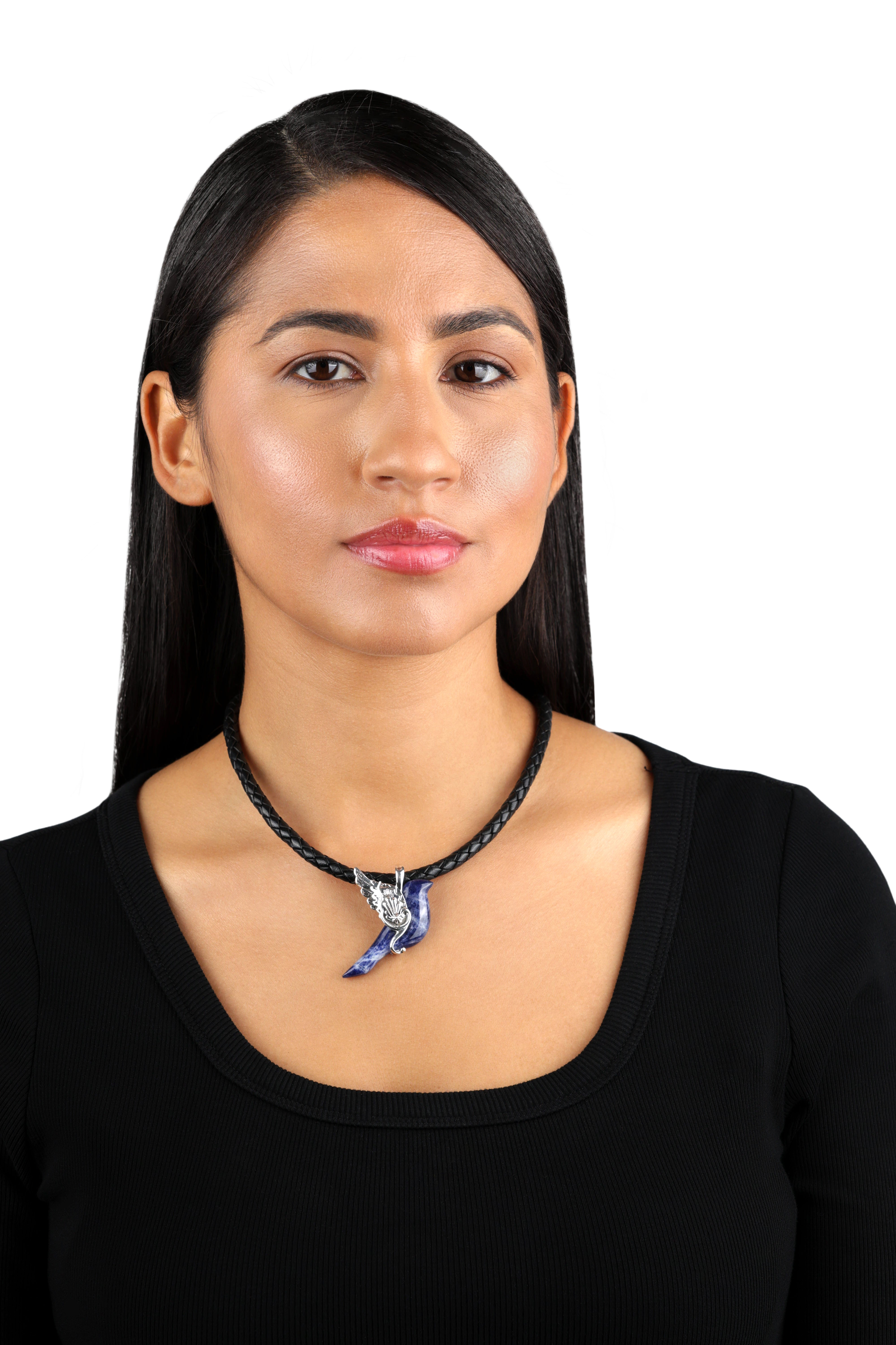 Sterling Silver cheapest and Carved Sodalite Necklace