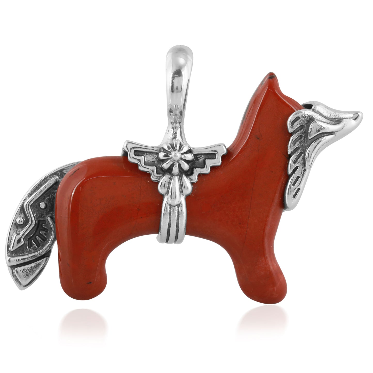 Sterling Silver Red Jasper Gemstone Fox Pendant Enhancer