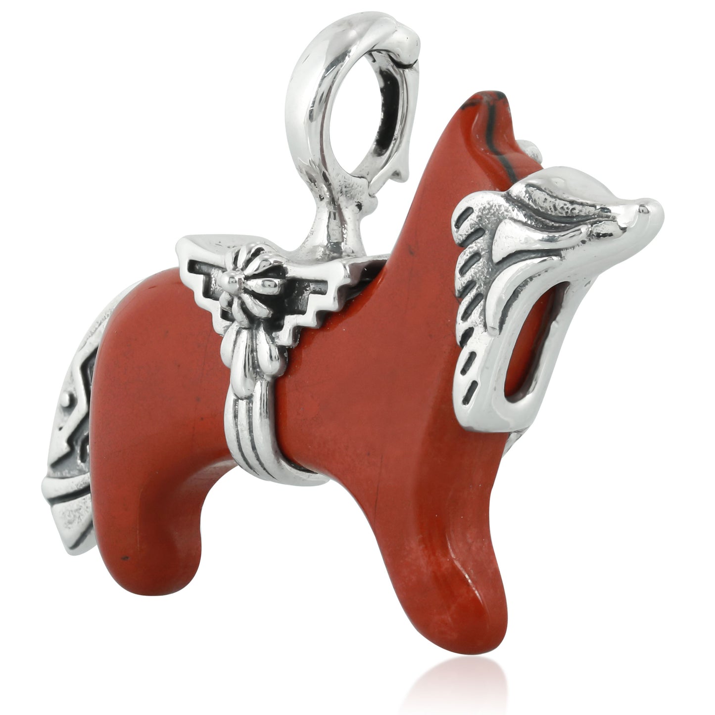 Sterling Silver Red Jasper Gemstone Fox Pendant Enhancer