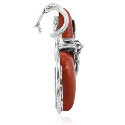 Sterling Silver Red Jasper Gemstone Fox Pendant Enhancer